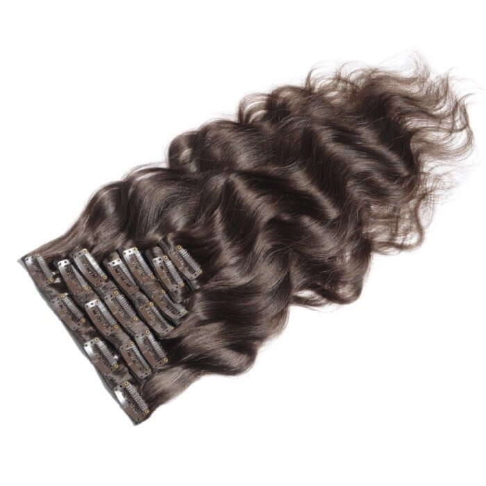 QVR #4 Dark Brown Straight/Body Wave 7Pcs Clip in Hair Extensions