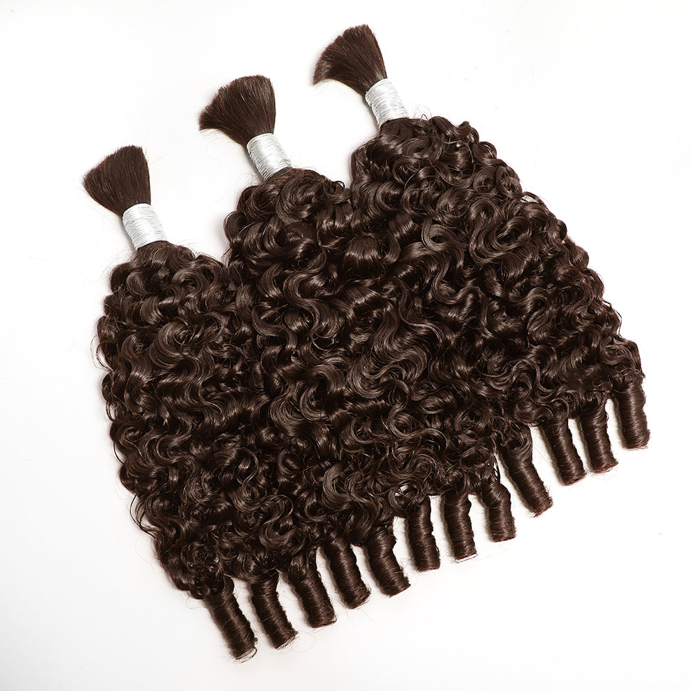 QVR Boho Braids Burmese Curly Hair Bulk For Braids Chocolate Brown Human Hair Extensions
