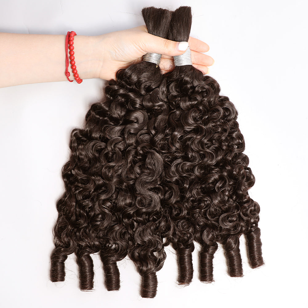 QVR Boho Braids Burmese Curly Hair Bulk For Braids Chocolate Brown Human Hair Extensions