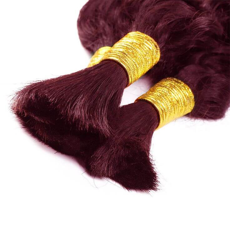 QVR Burgundy Deep Wave Bulk Hair Extensions for Boho Knotless Braiding