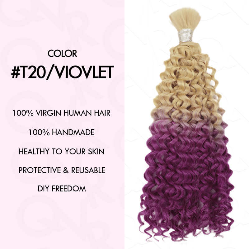 QVR Ombre #T20/VIOVLET Water Wave Bulk Hair Extensions for Boho Knotless Braiding