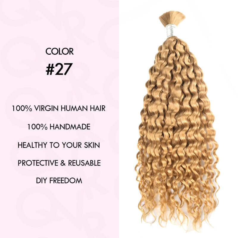 QVR Honey Blonde #27 Water Wave Bulk Hair Extensions for Boho Knotless Braiding