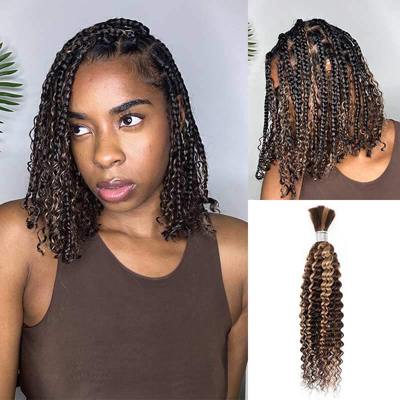 QVR Highlight P4/27 Kinky Curly Bulk Hair Extensions for Boho Knotless Braiding