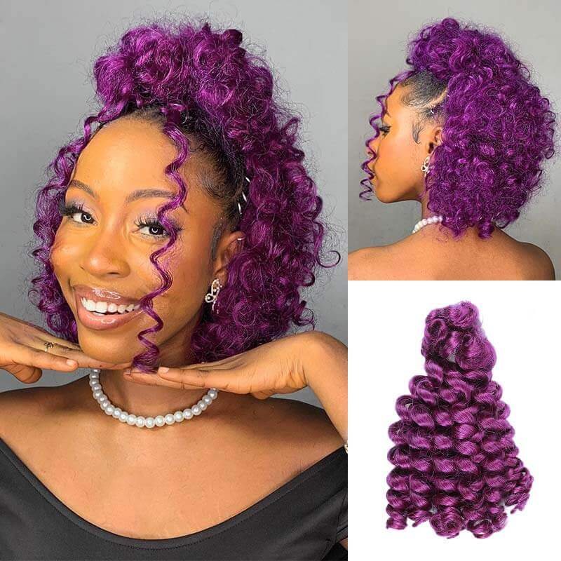 QVR Natural Black Bouncy Curl Bulk Hair Extensions For Crochet Braids Human Hair