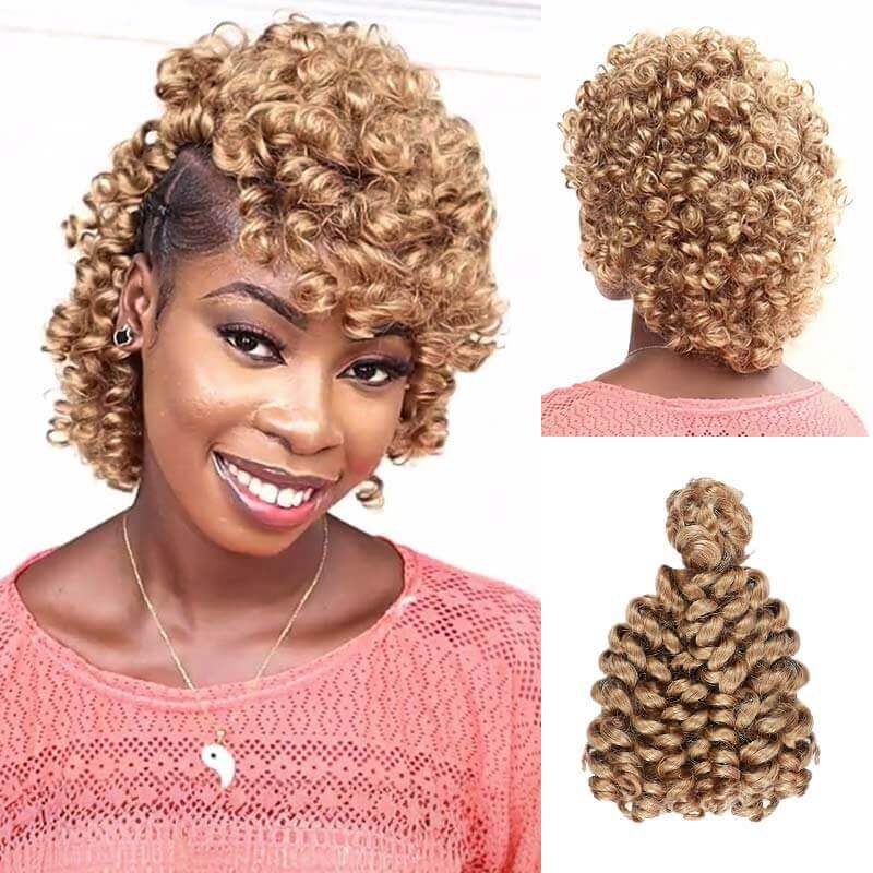 QVR Natural Black Bouncy Curl Bulk Hair Extensions For Crochet Braids Human Hair
