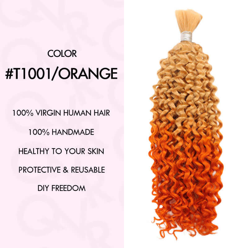 QVR Ombre #T1001/ORANGE Water Wave Bulk Hair Extensions for Boho Knotless Braiding