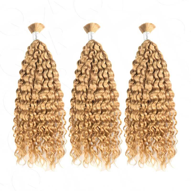 QVR Honey Blonde #27 Water Wave Bulk Hair Extensions for Boho Knotless Braiding