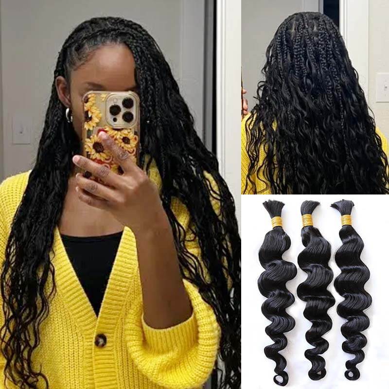 QVR Loose Wave Bulk Hair Extensions for Boho Knotless Braiding