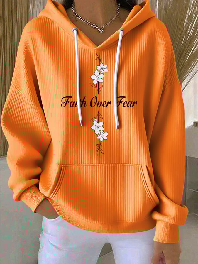 Women's Casual Faith Overcomes Fear Cross Textured Hoodie