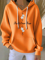 Women's Casual Faith Overcomes Fear Cross Textured Hoodie