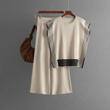Stylish Striped Patchwork Solid Color Sleeveless Top & High Waist Pants Two-Piece Set