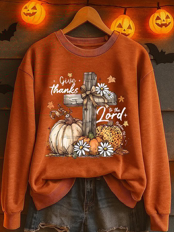 Women's Retro Autumn Pumpkin Print Sweatshirt
