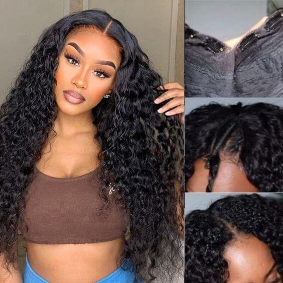 QVR Kinky Curly V Part Wigs Human Hair Beginner Friendly No Leave Out