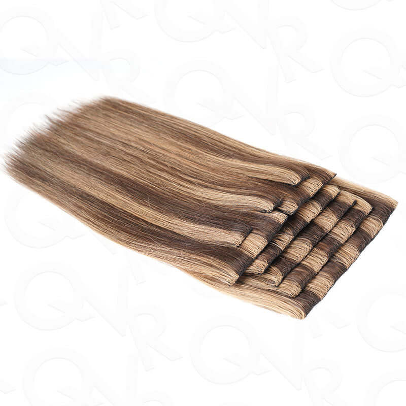 QVR Highlight #P4/30 9PCS Weft Clip In Hair Extensions Volumizer #P4/27 Straight Clip In Human Hair