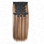 QVR Highlight #P4/30 9PCS Weft Clip In Hair Extensions Volumizer #P4/27 Straight Clip In Human Hair