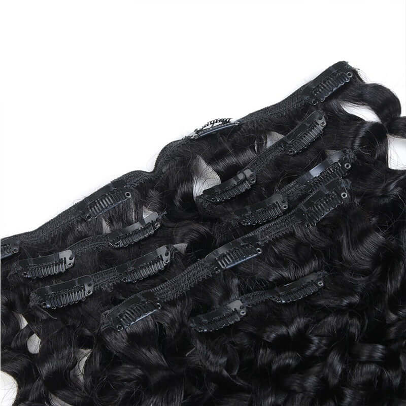 QVR Natural Black Hair 7Pcs Clip in Hair Extension Brazilian Jerry Curly Virgin Human Hair