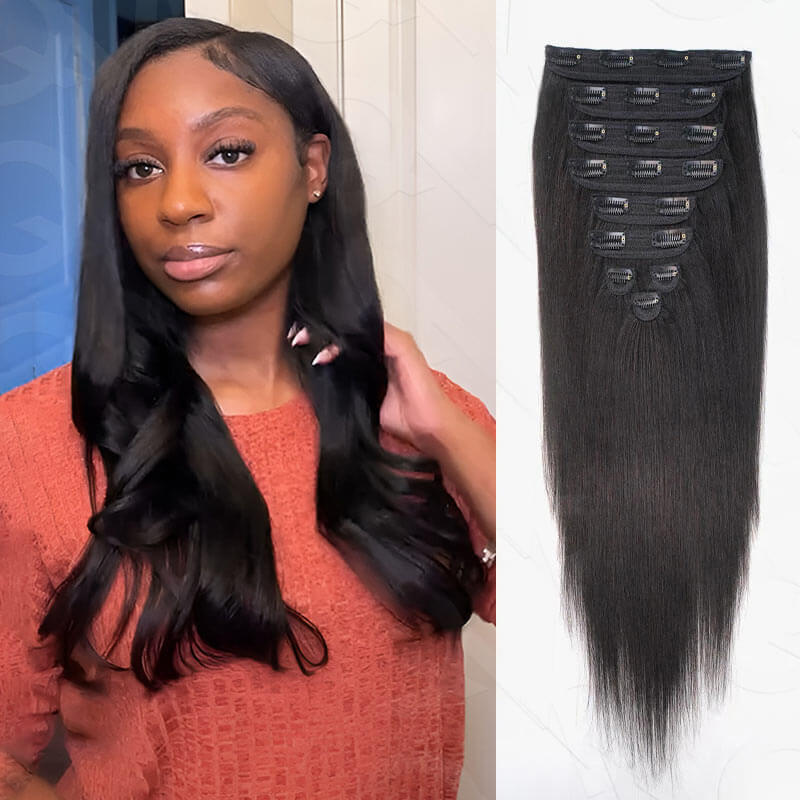 QVR Invisible 9PCS Weft Clip In Hair Extensions 5PCS Volumizer Natural Straight PU Clip In Human Hair