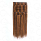 QVR Highlight #P4/30 9PCS Weft Clip In Hair Extensions Volumizer #P4/27 Straight Clip In Human Hair