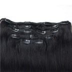 QVR Straight 7Pcs Clip in Virgin Human Hair Extensions Brazilian Natural Black Color Hair