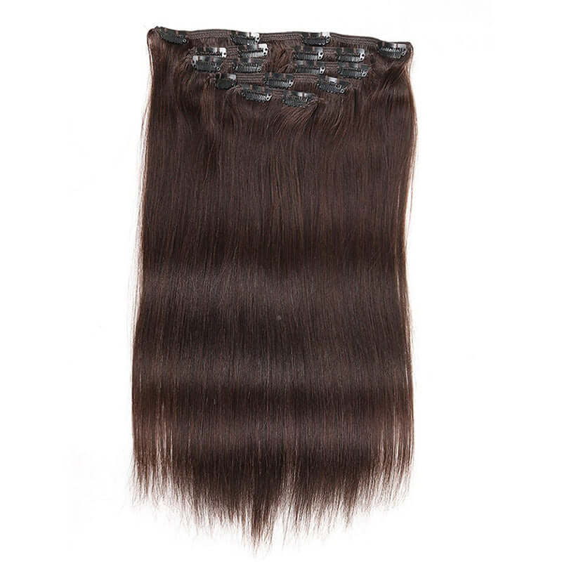 QVR Straight 7Pcs Clip in Virgin Human Hair Extensions Brazilian Natural Black Color Hair
