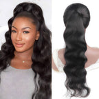 QVR Body Wave Ponytail Extension Human Hair Wrap Around Natural Black Clip In Ponytail Hair