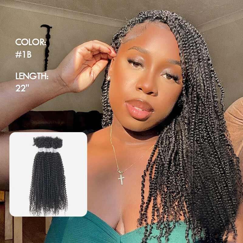 QVR Natural Black Afro Kinky V Bulk Curly Hair for Kinky Twist Crochet Braiding Hair