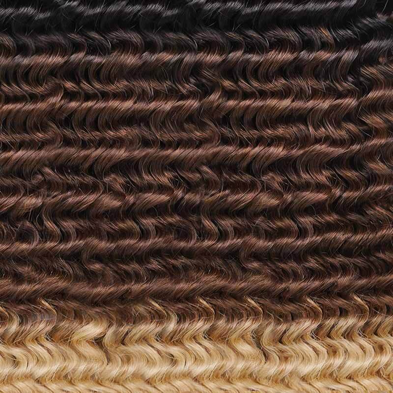 QVR Ombre #T1B/30/613 Small Kinky Curly Machine Made Feather Crochet Human Hair Extensions
