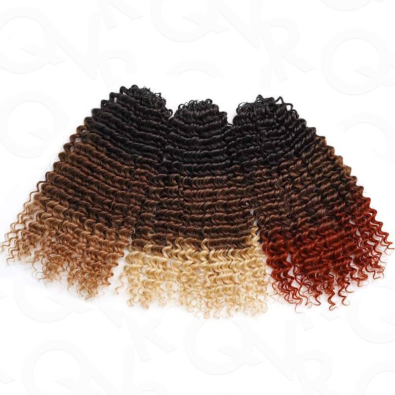 QVR Ombre #T1B/30/613 Small Kinky Curly Machine Made Feather Crochet Human Hair Extensions