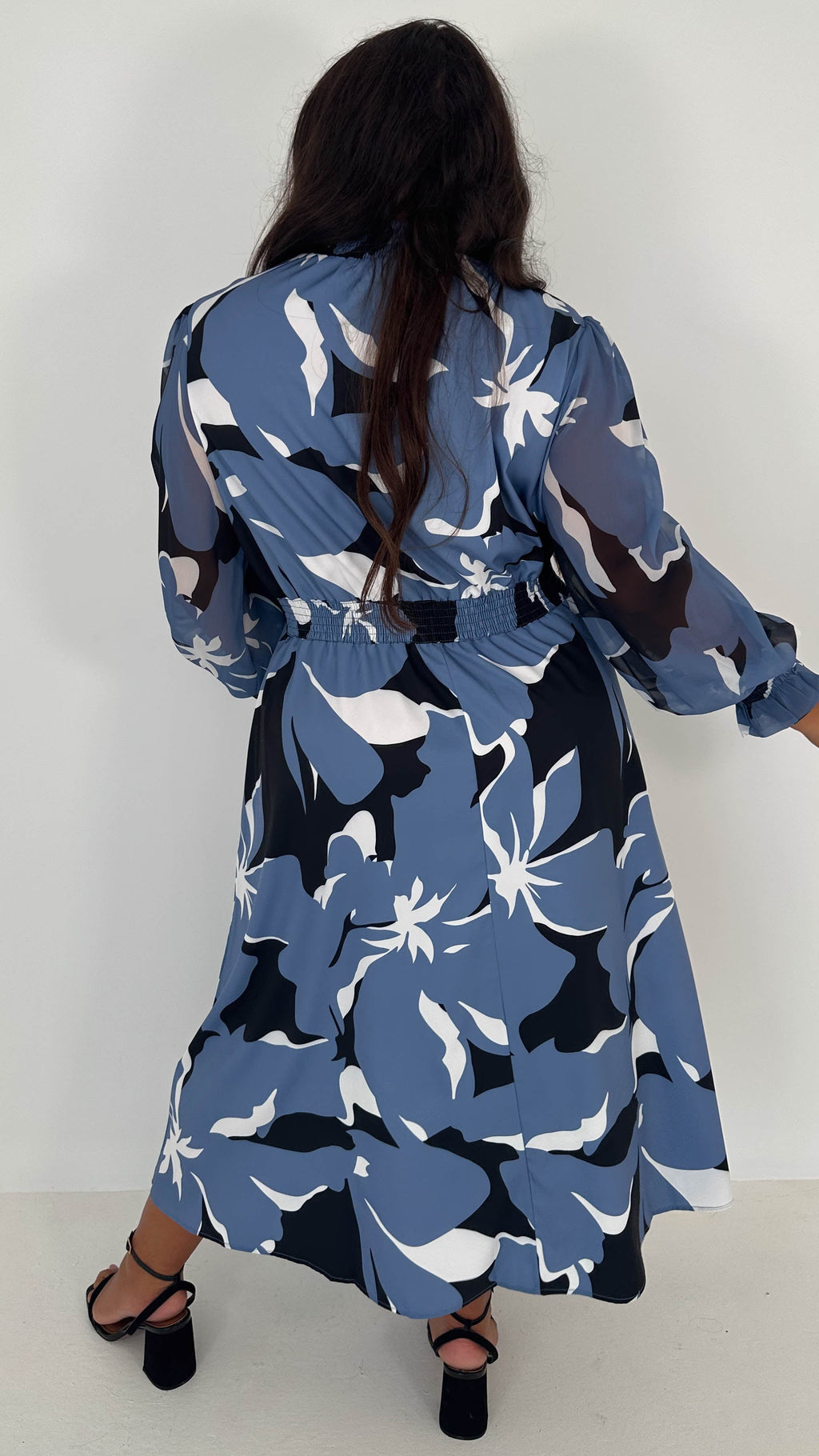 CurveWow High Neck Midaxi Dress Blue Floral
