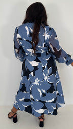 CurveWow High Neck Midaxi Dress Blue Floral