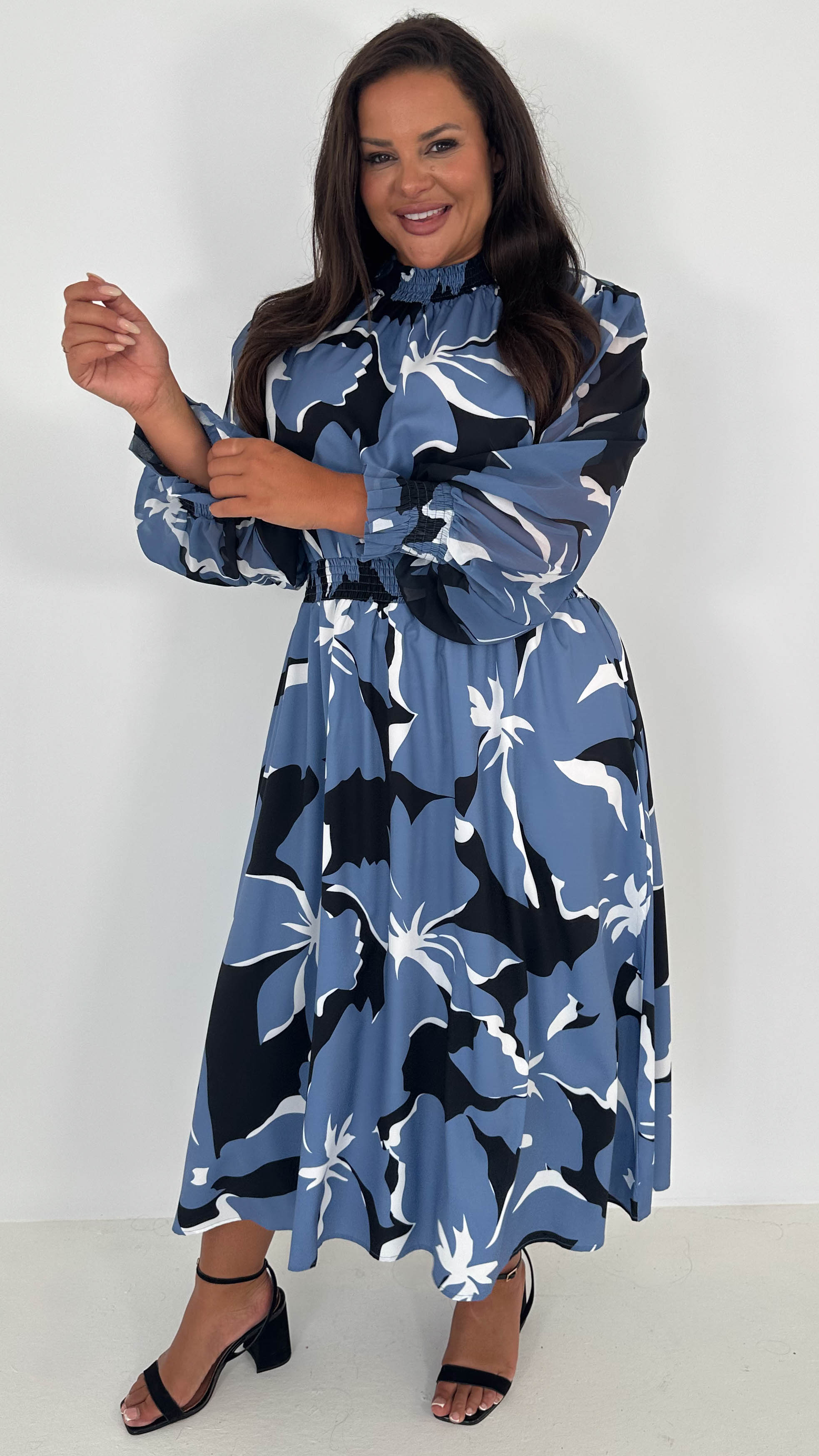 CurveWow High Neck Midaxi Dress Blue Floral