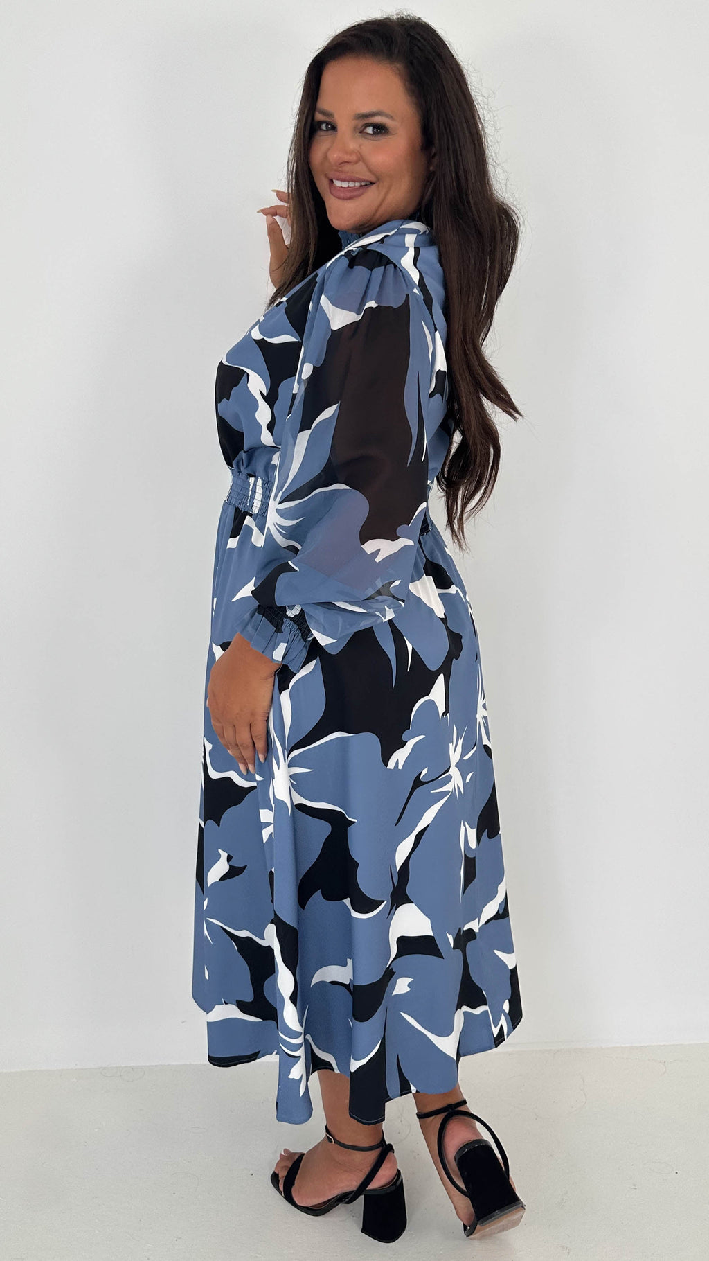CurveWow High Neck Midaxi Dress Blue Floral