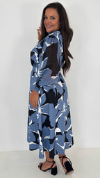 CurveWow High Neck Midaxi Dress Blue Floral