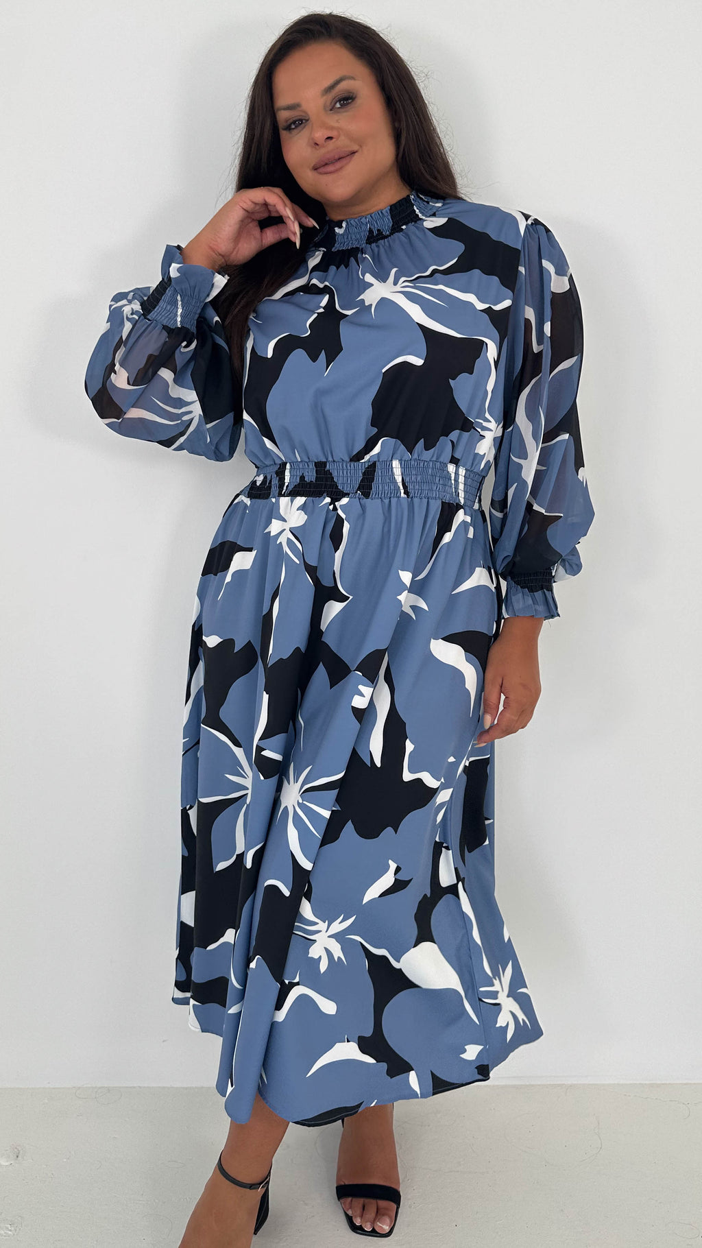 CurveWow High Neck Midaxi Dress Blue Floral