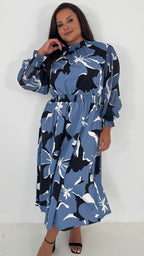 CurveWow High Neck Midaxi Dress Blue Floral