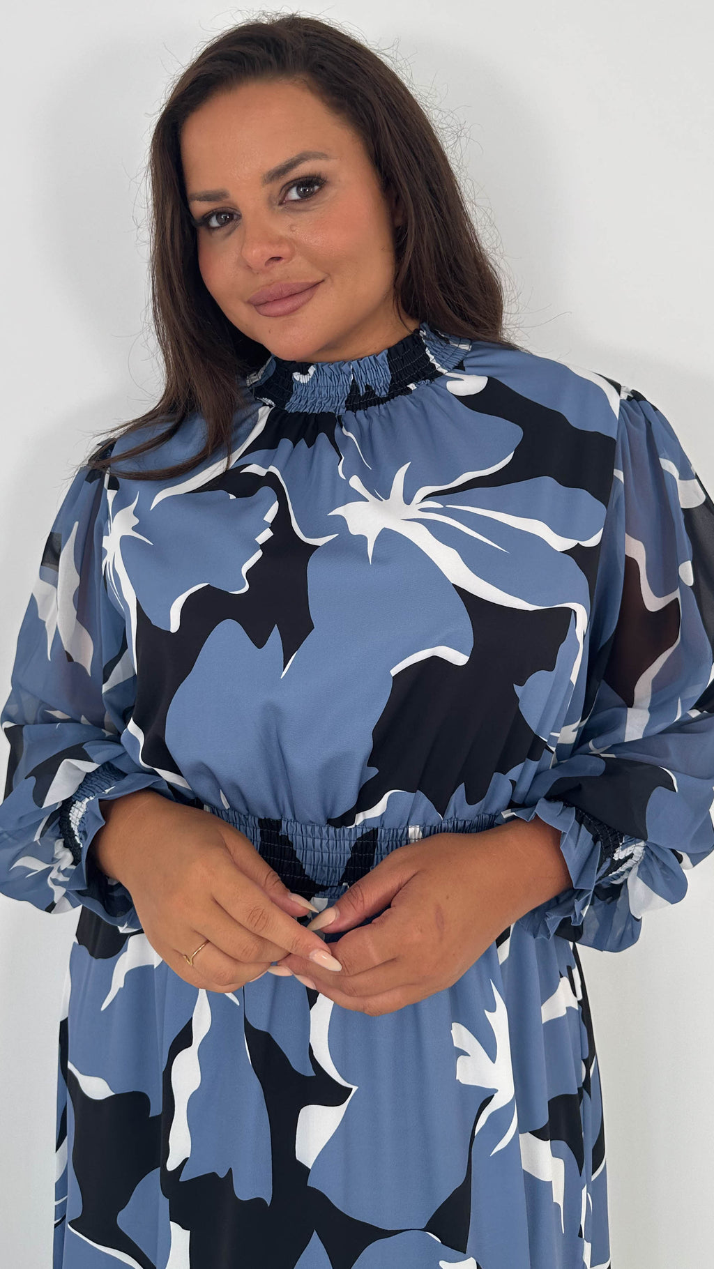 CurveWow High Neck Midaxi Dress Blue Floral