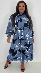 CurveWow High Neck Midaxi Dress Blue Floral