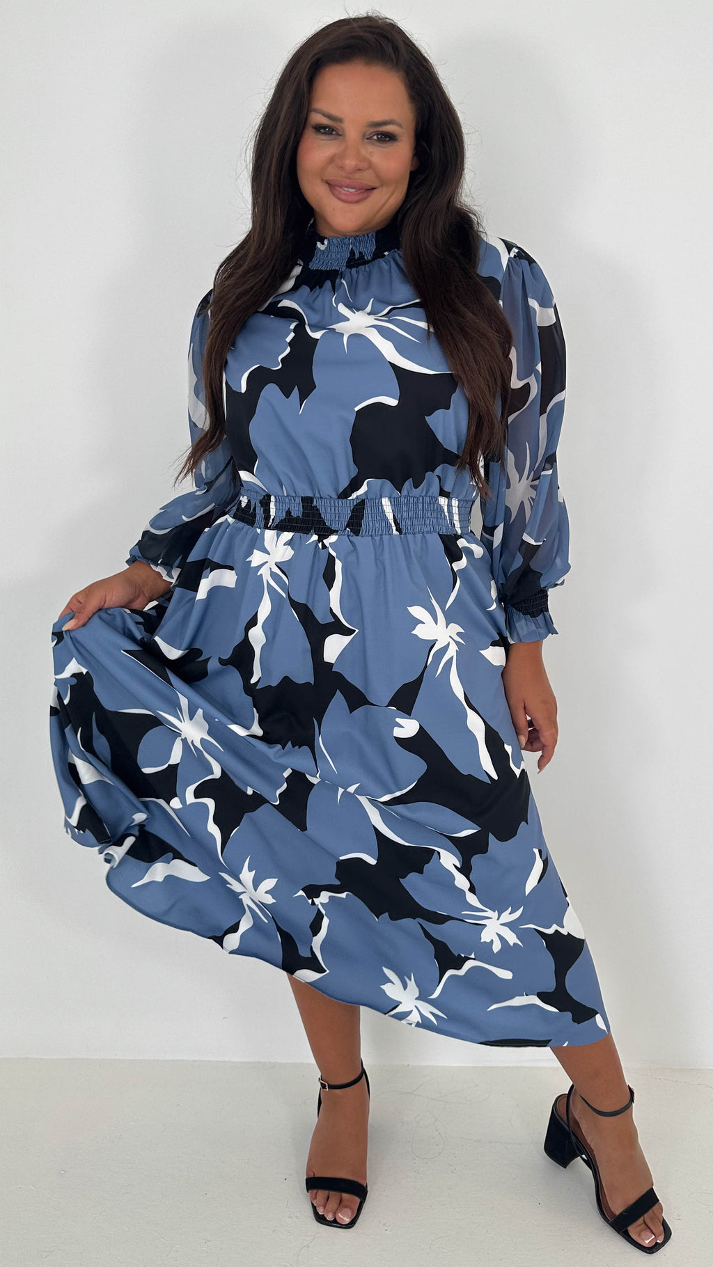 CurveWow High Neck Midaxi Dress Blue Floral