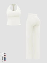 Sports Women's Quick-Dry Halter Tank Top Outdoor Yoga Tummy-Control Flared Pants Casual Active Wear for Spring and Fall