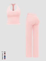 Sports Women's Quick-Dry Halter Tank Top Outdoor Yoga Tummy-Control Flared Pants Casual Active Wear for Spring and Fall