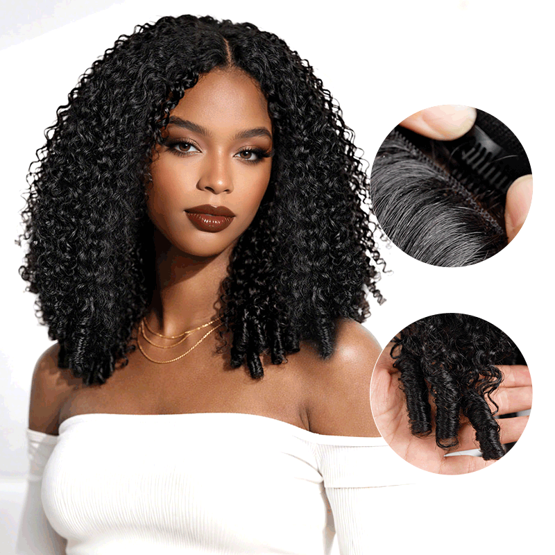 QVR Kinky Curly V Part Wigs Human Hair Beginner Friendly No Leave Out