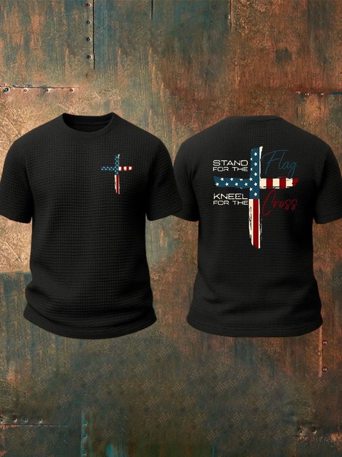 Men's Stand For The Flag Kneel For The Cross Printed Waffle Top