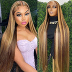 QVR Gluless Pre-cut 4x6 HD Lace Closure Human Hair Wigs Straight Piano Highlights Ombre Hair Wear and Go Wigs