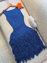 Elegant Knitted Bodycon Dress, Summer Vacation Fringe Skirt