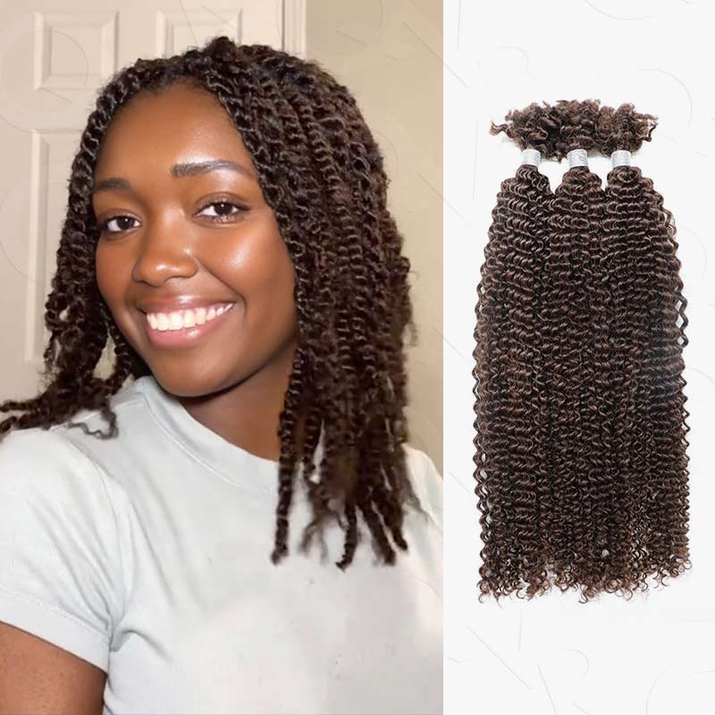 QVR Dark Brown Afro Kinky V Bulk for Kinky Twist Crochet Braiding Hair