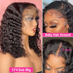 QVR Short Deep Wave Bob Wig 13x4/4x4 Lace Frontal Human Hair Wigs