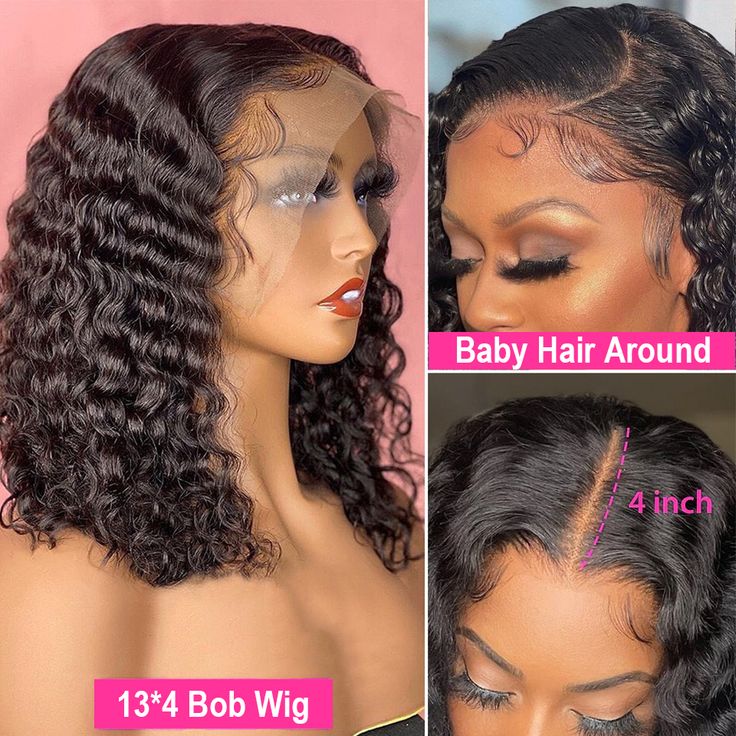 QVR Short Deep Wave Bob Wig 13x4/4x4 Lace Frontal Human Hair Wigs