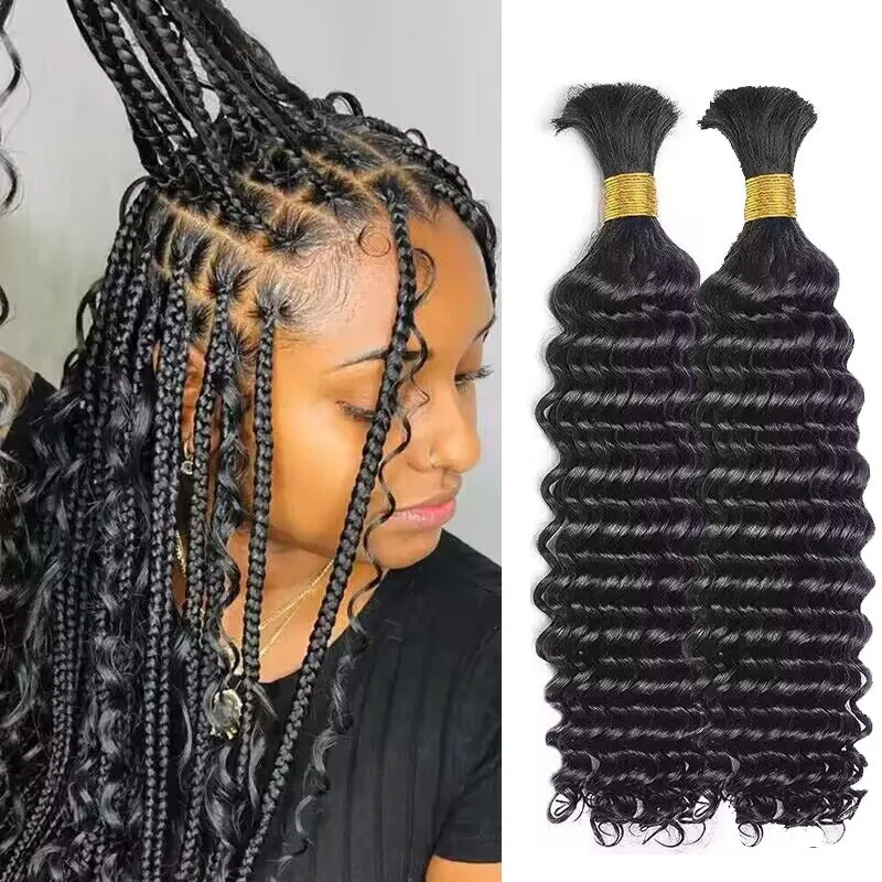 QVR Deep Wave Bulk Hair Extensions for Boho Knotless Braiding