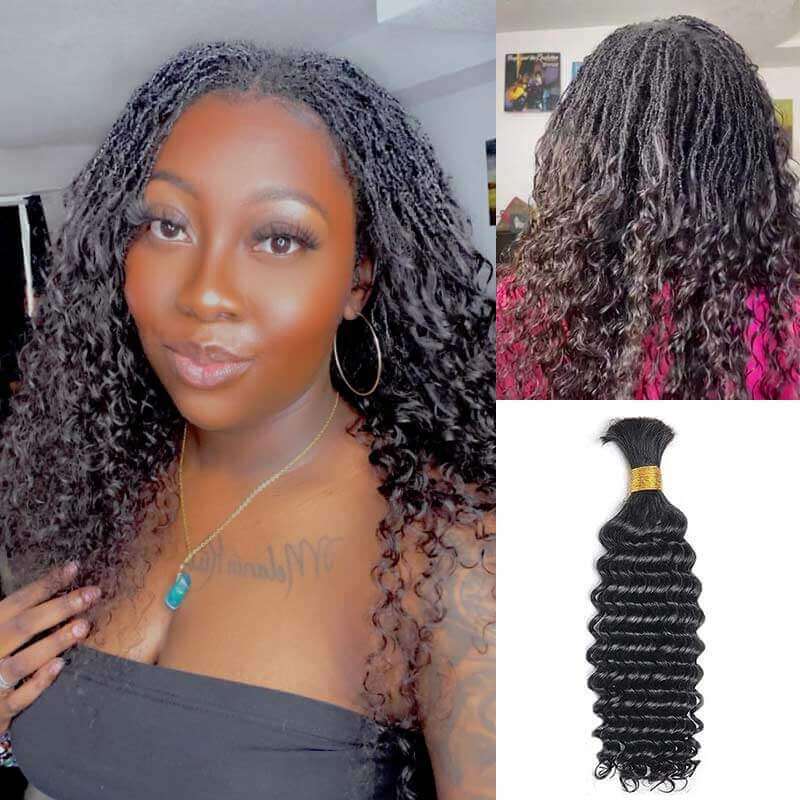 QVR Deep Wave Bulk Hair Extensions for Boho Knotless Braiding