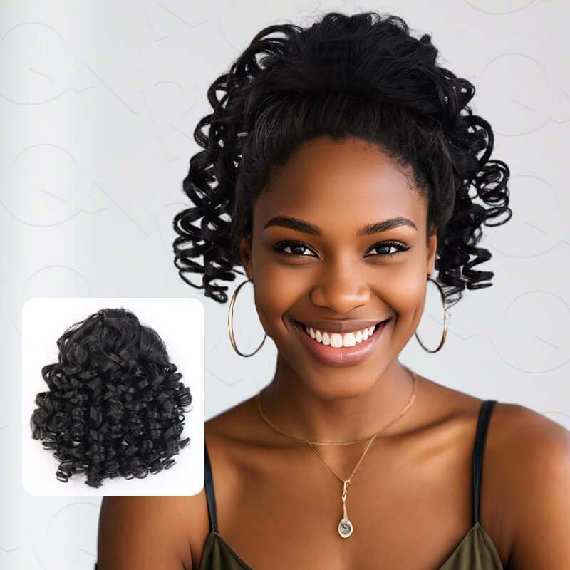 QVR Drawstring Ponytail Extension Bouncy Curl Human Hair Ponytail Hairstyle